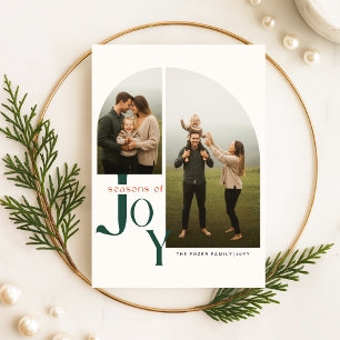 Moderne boog foto familie groen script Kerstmis Feestdagenkaart