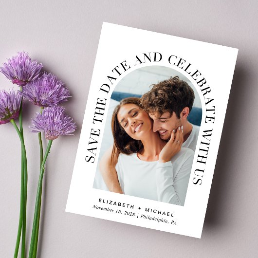 Moderne boog foto vieren save the date