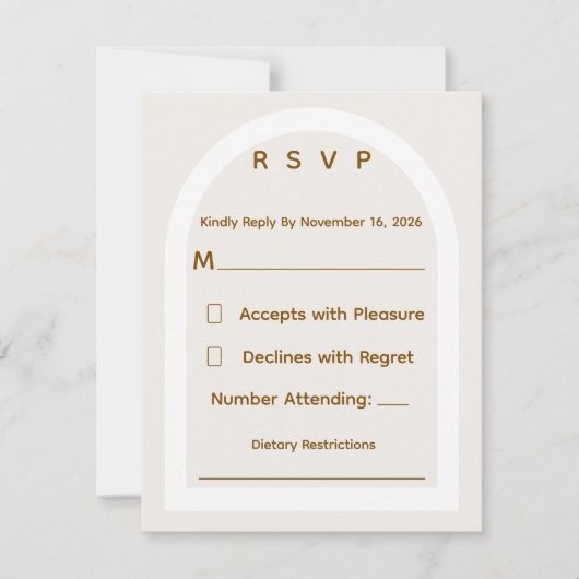 Moderne boog & gouden glitters bruiloft RSVP Kaartje (Voorkant)