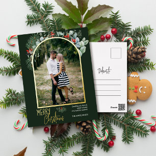 Moderne Boog Groene Kerstd Foto Folie Feestdagen Briefkaart