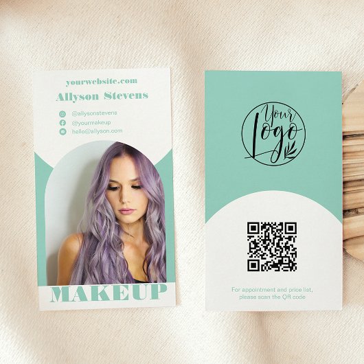 Moderne boog make-up blauw foto qr code logo visitekaartje