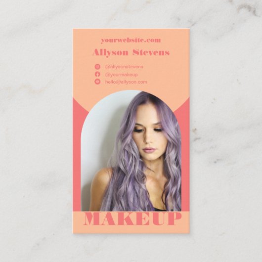 Moderne boog make-up perzik foto qr code logo visitekaartje (Voorkant)