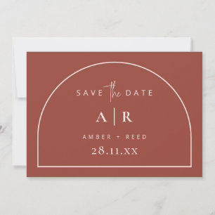 Moderne boog minimale trouw terracotta script save the date
