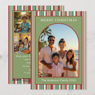 Moderne boog multi-foto familie rood en groen gest feestdagenkaart