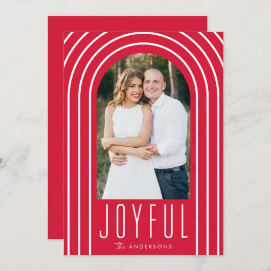 Moderne boog Rood en Wit 2 Foto Feestdagenkaart (Voorkant / Achterkant)