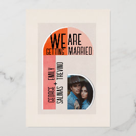 Moderne boog, Sinaasappel en roze, fotogebied Folie Uitnodiging