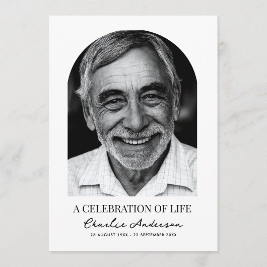 Moderne boogfoto begrafenis of herdenkingsdienst programma (Voorkant)