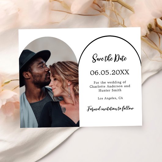 Moderne boogfoto bruiloft Save the Date kaart