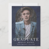 Moderne boogfoto Navy Blue Boy's Afstuderen Kaart (Voorkant)