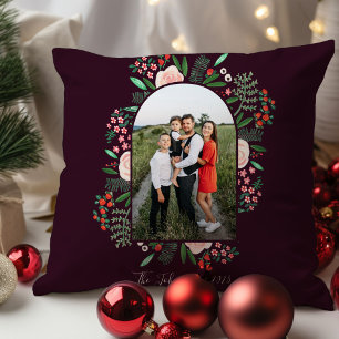 Moderne boogframe bloemige vrolijke kerst foto kussen
