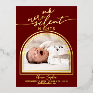 Moderne boogframe geboorteaankondiging folie ansic feestdagen briefkaart