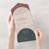 Moderne boogroestgroene script bruiloft all in one uitnodiging (Afscheurbaar)