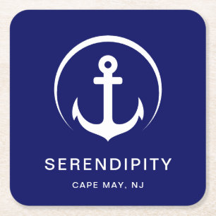 Moderne Boot Monogram Marine Blauw Vierkante Kartonnen Onderzetter