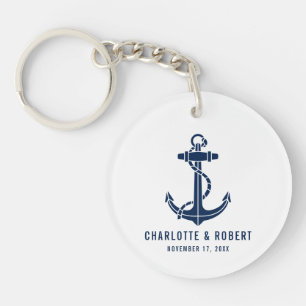 Moderne bootanker strand trouwgunst sleutelhanger