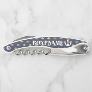 Moderne bootnaam Anchor Blue Gold Fish Nautical Kurkentrekker