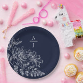 Moderne Bord van zeeblauw monogram - Floral paper (Feest)