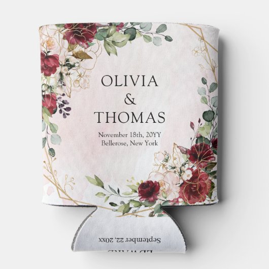 Moderne bordeauxrode gouden geometrische boho blikjeskoeler (Achterkant)