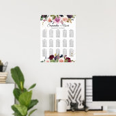 Moderne bordeauxroze waterverf bloemen & bes poster (Thuiskantoor)