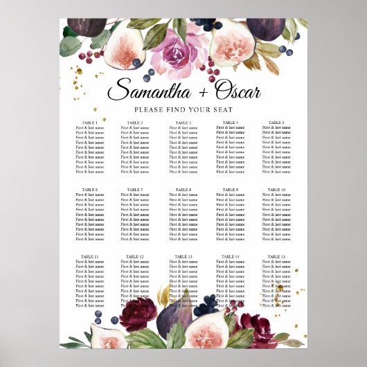 Moderne bordeauxroze waterverf bloemen & bes poster (Voorkant)