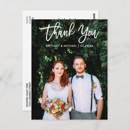 Moderne borstel script bruiloft bruid bruidegom fo briefkaart (Voorkant / Achterkant)