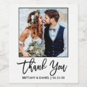 Moderne borstel script bruiloft dank u paar foto wijn etiket (Enkel label)