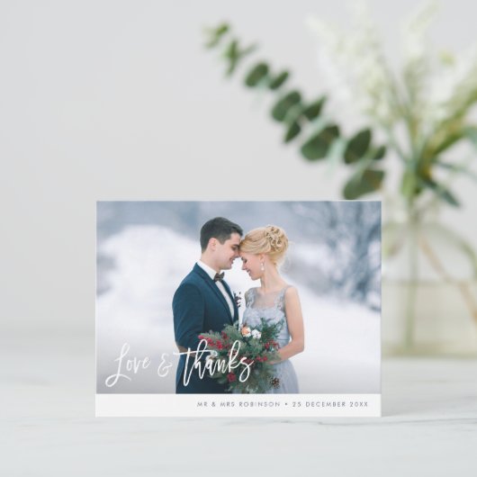 Moderne borstel typografie bruiloft bedankkaart briefkaart (Staand voorkant)