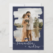 Moderne borstellijnscript 2 foto's bruiloft kaart (Voorkant)