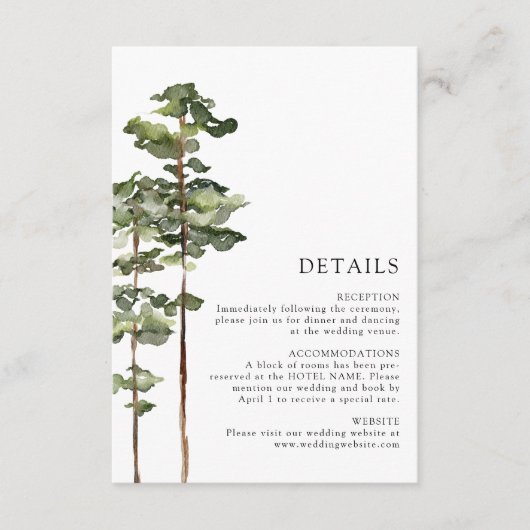 Moderne bos bruiloft details informatiekaartje (Voorkant)