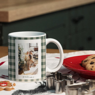 Moderne bosgroene geruite rustieke foto Kerst   Extra Grote Beker
