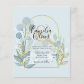 Moderne Botanica; Aqua SeaGlass Gold Wedding Invit (Voorkant)