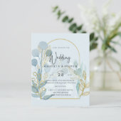 Moderne Botanica; Aqua SeaGlass Gold Wedding Invit (Staand voorkant)