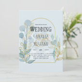 Moderne Botanica; Aqua SeaGlass Gold Wedding Invit Kaart (Staand voorkant)