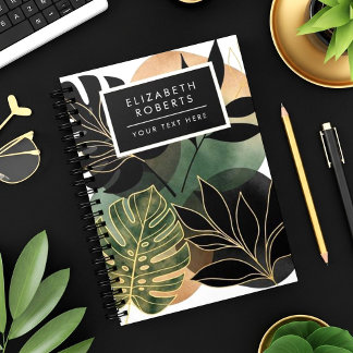 Moderne Botanische Abstracte Kunst Zwarte en Goude Notitieboek