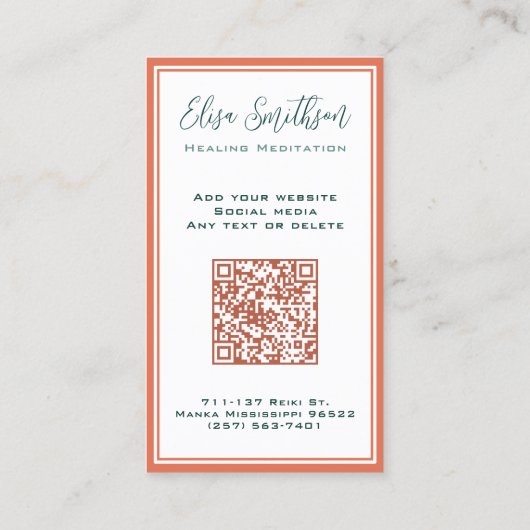 Moderne botanische aquarel Voeg uw QR-code teal to Visitekaartje (Achterkant)