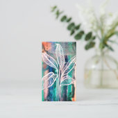 Moderne botanische aquarel Voeg uw QR-code teal to Visitekaartje (Staand voorkant)