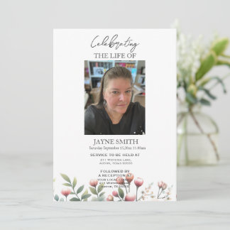 Moderne botanische begrafenisdienst e-vite kaart