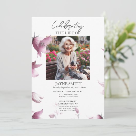 Moderne botanische begrafenisdienst e-vite kaart (Staand voorkant)