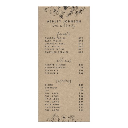 Moderne botanische Black Kraft Spa 3 Services Menu (Voorkant)