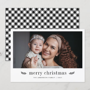 Moderne Botanische Black Pset Merry-kerstfoto Feestdagenkaart