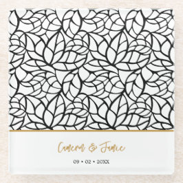 Moderne Botanische Blad Patroon Namen Datum Glazen Onderzetter