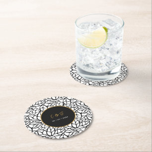 Moderne Botanische Blad Patroon Namen Datum Ronde Kartonnen Onderzetter