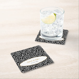 Moderne Botanische Blad Patroon Namen Datum Vierkante Kartonnen Onderzetter