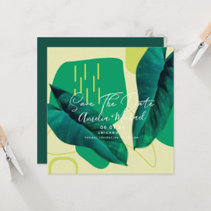 Moderne Botanische Bladcollage Save the Date Kaart