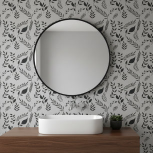 Moderne Botanische Bladeren Patroon Licht Grijs Behang
