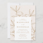 Moderne Botanische Bloemige Crème & Gouden Bruilof Kaart (Voorkant)