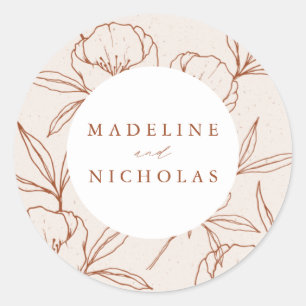 Moderne Botanische Bloemige Crème & Kaneel Bruilof Ronde Sticker