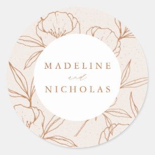Moderne Botanische Bloemrijke Crème & Terracotta B Ronde Sticker