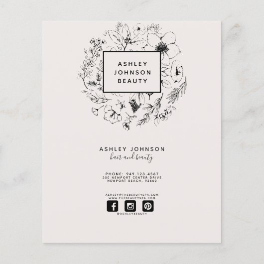 Moderne botanische Blush Black 3 Services Spa Menu (Achterkant)