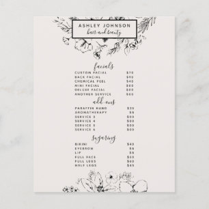 Moderne botanische Blush Black 3 Services Spa Menu