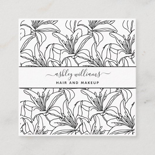 Moderne botanische Blush Black Script Name Square Vierkante Visitekaartje (Voorkant)